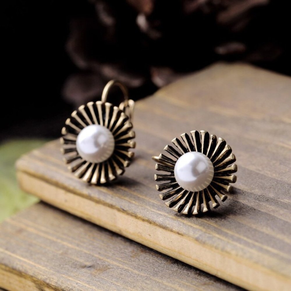 3x Boho Pearl Gold Earrings